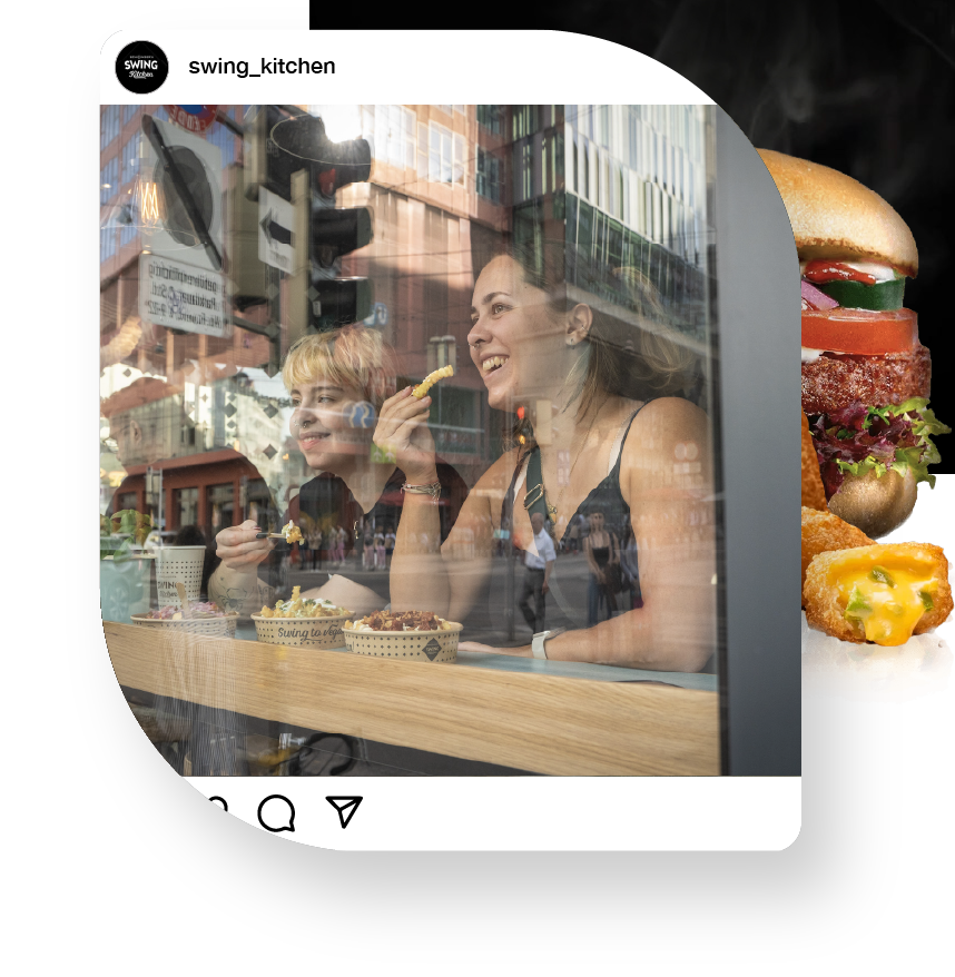 Instagram Post von zwei frauen in einem Swing Kitchen Restaurant